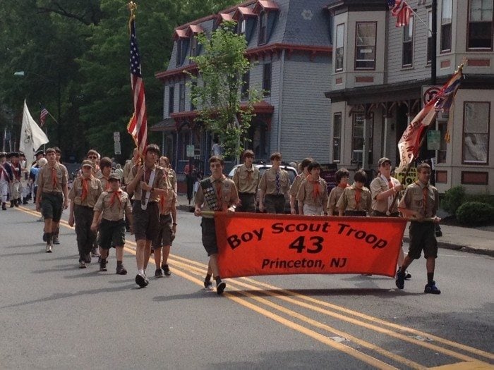 Boy Scout Troop 43 of Princeton marches in the Spirit of Princeton's Memorial Day Parade. File photo by Louise Forman.