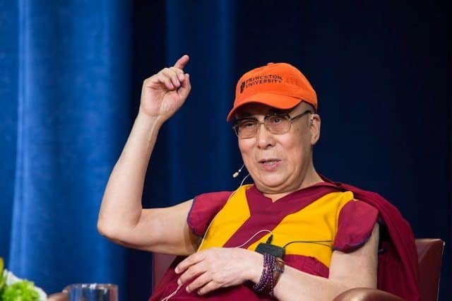 The Dalai Lama sports his Princeton University baseball cap. Photo courtesy of Princeton University.