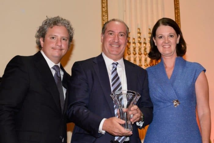 (l-r) - Scott Berg, board president of the American Gem Society with Hank Siegel and Ruth Batson, CEO of the American Gem Society.