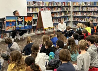 Class talk about murals at Community Park School.