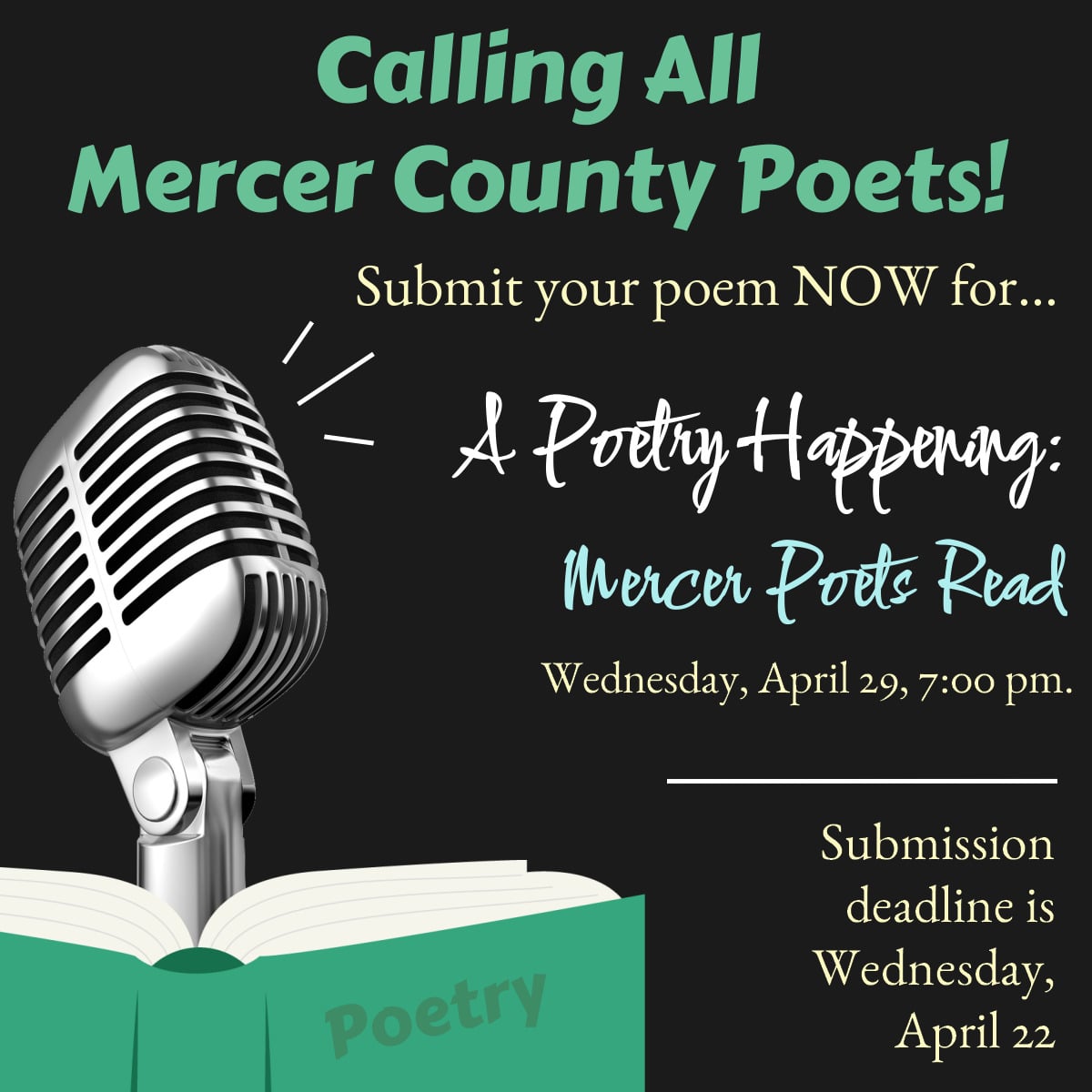 Call for poets: Mercer County Library System seeks submissions for virtual reading 11 2026 CFP Square